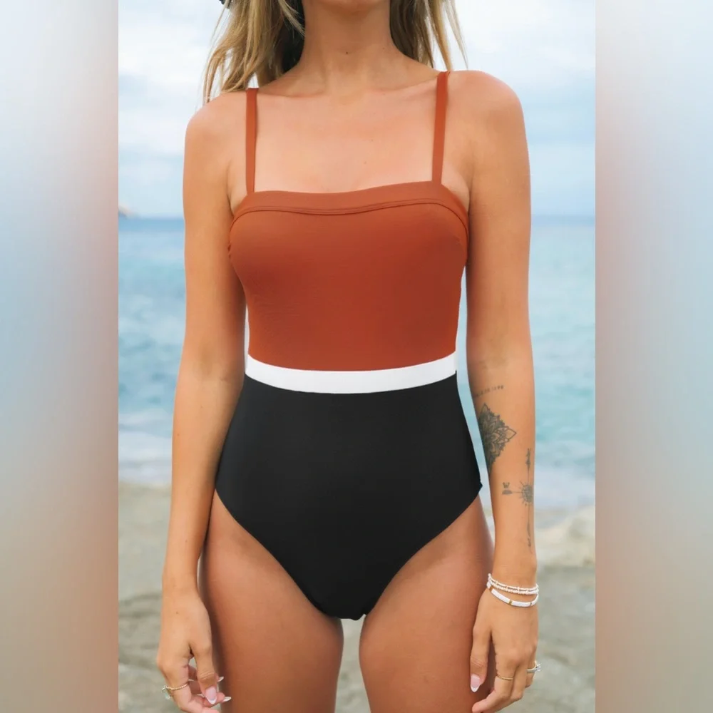 NWT Colorblock Colombia Coast Square Neck One Piece Swimsuit Size Large
